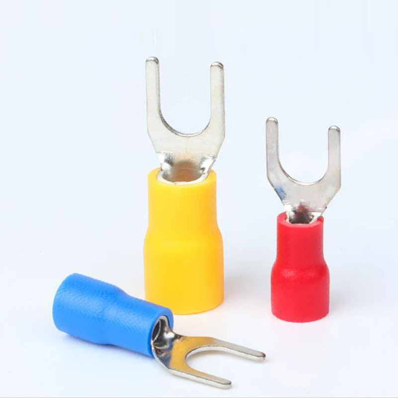 100Pcs/Lot AWG16-14 fork type wire spring terminal SV2-4 1.5-2.5mm² U Y brass insulated spade crimping wire cable connector