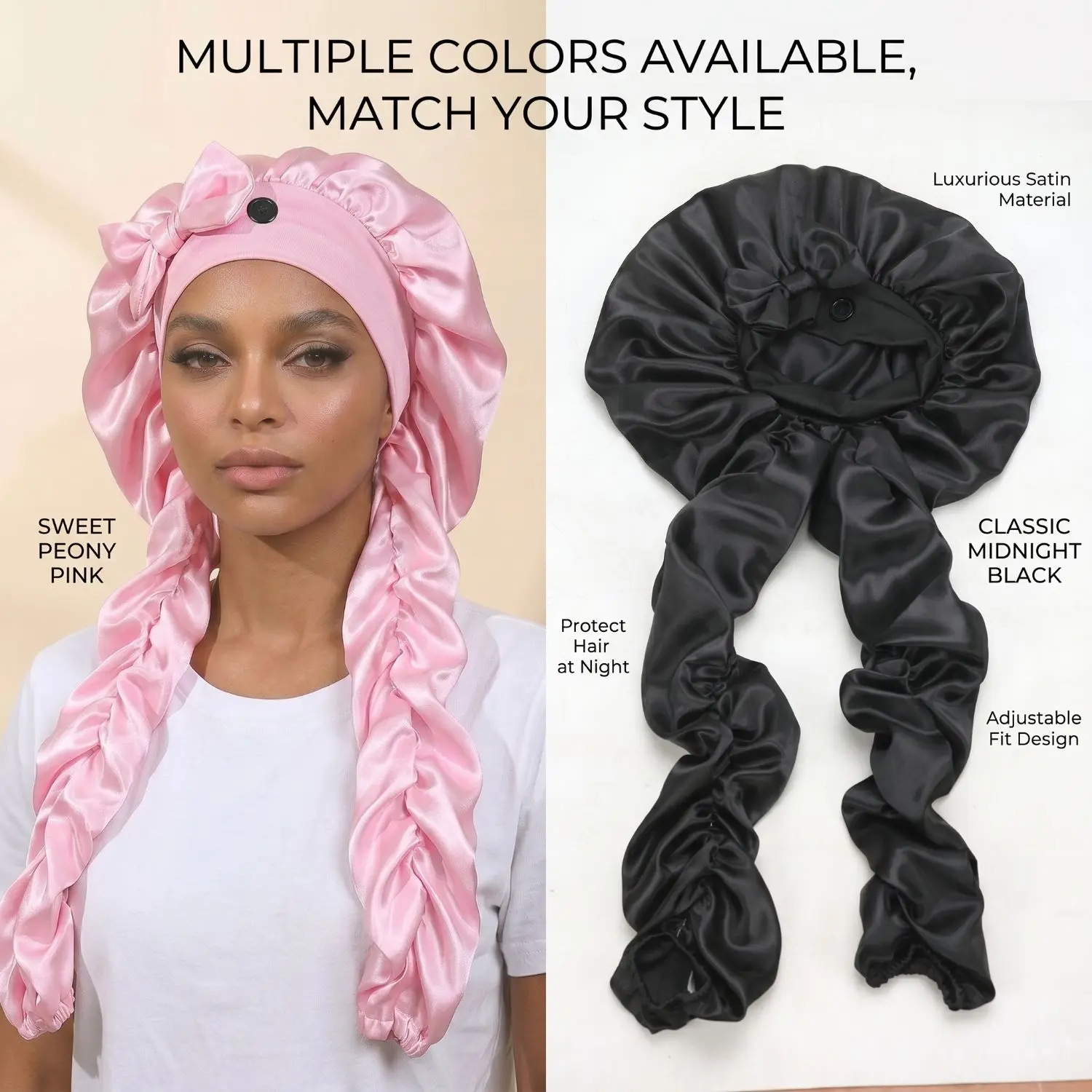 Silky Satin Long Braid Sleep Cap With A Bow Decoration Soft Hair Cover Suitable For Women With Twisted Or Naturally Curly Hair
