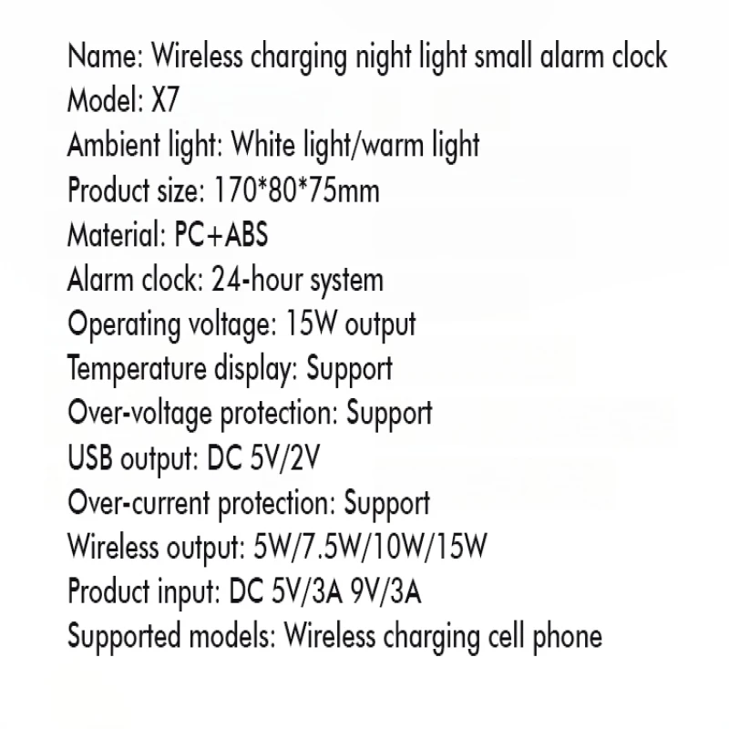 Desktop intelligent multifunction night light clock wireless charging wake up digital display clock