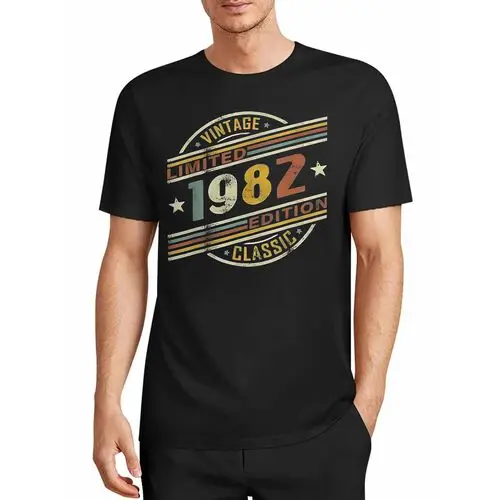 1982 Birth Year Vintage Striped Print T-Shirt