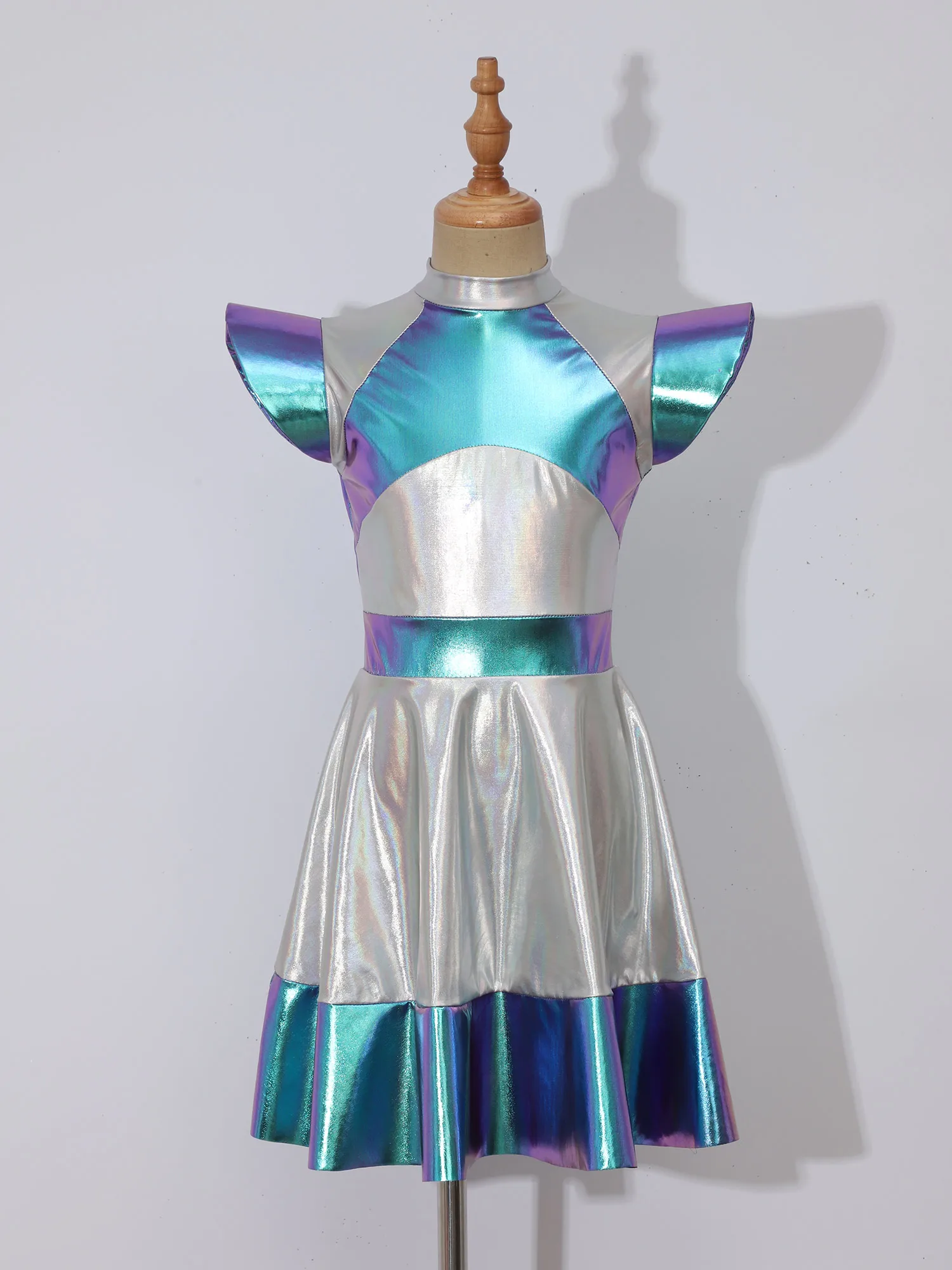 Meisjes Glanzend Alien Kostuum Halloween Outerspace Future World Cosplay Metallic Tutu Dansjurk Set Carnaval Prestaties Aankleden