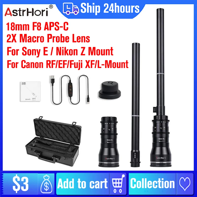 AstrHori 18mm F8 2X Camera Lens APS-C Macro Probe Lens for Sony E/Nikon Z/Canon RF/EF/Fuji X/Micro 4/3 Mount