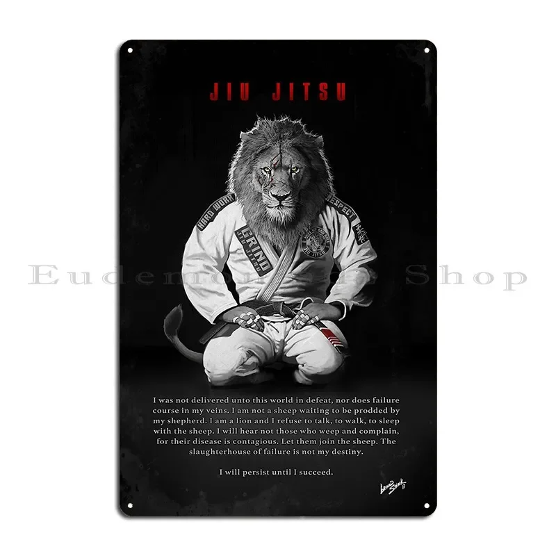 Kneeling Jiu Jitsu Lion Metal Plaque Poster Custom Painting Garage Cave Cinema Tin Sign Poster