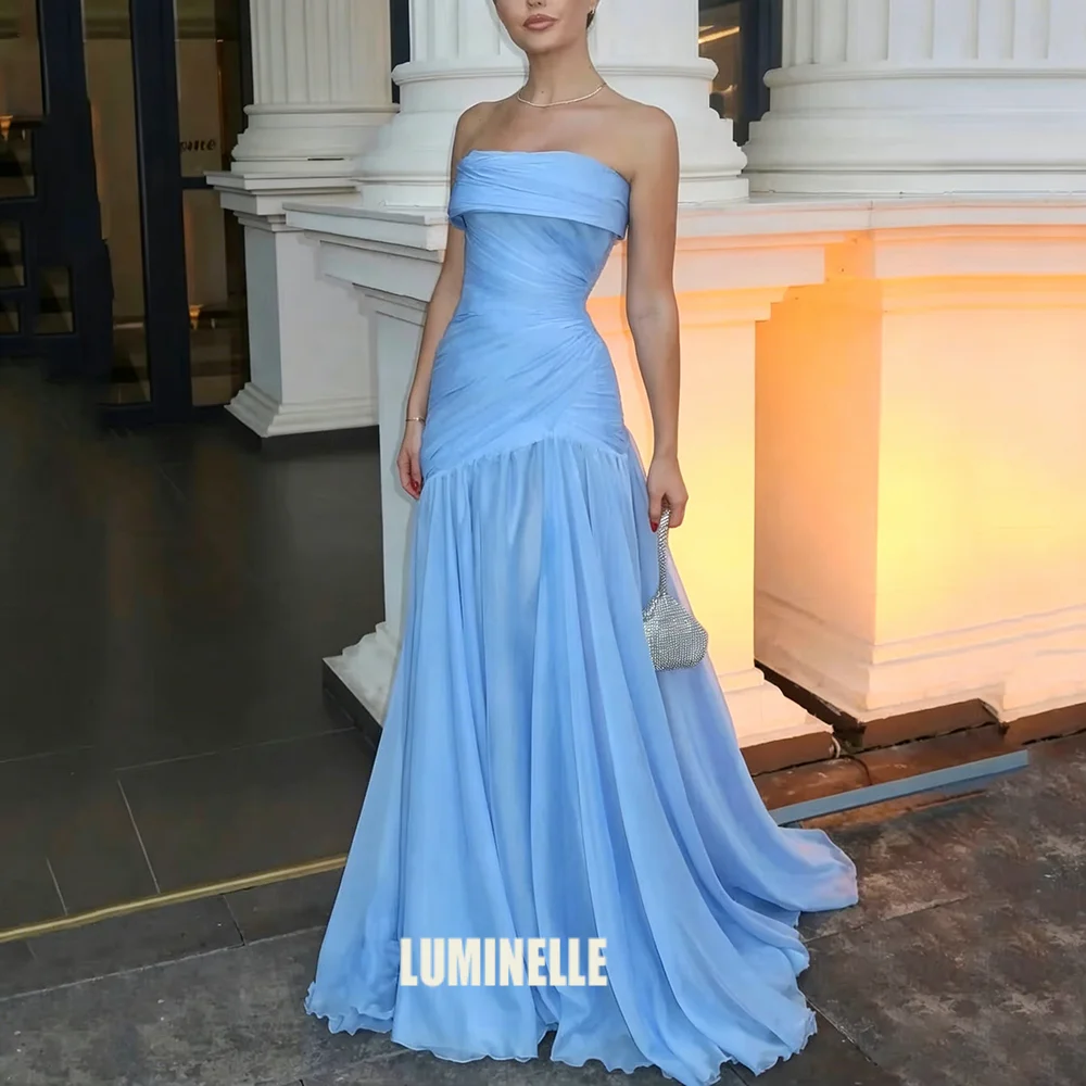 Maxi Strapless A Line Prom Gowns Backless Pleated Party Gown Floor Length Evening Dress Vestidos De Gala Customized