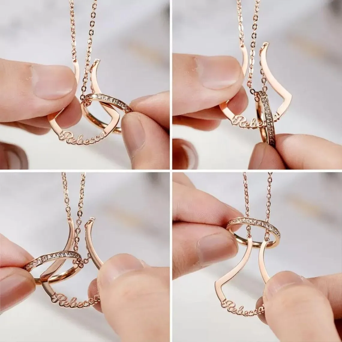 Benutzerdefinierte Ehering Halter Halskette Silber Ring Keeper Halskette Namensanhänger Edelstahl Charm Halskette Paare Geschenke