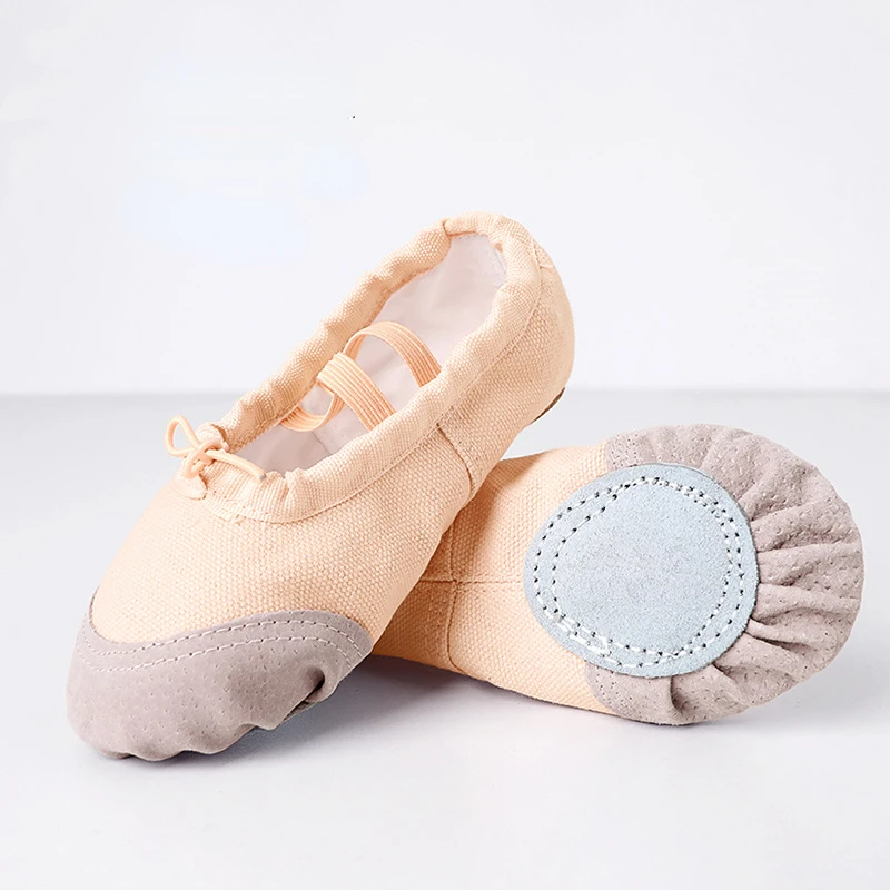 Dance Leather Toe Canvas Shoes for Girls Ballet Slippers Split Sole Gymnastics Skate Yoga Dancing Daily Practice Kids Ballerina