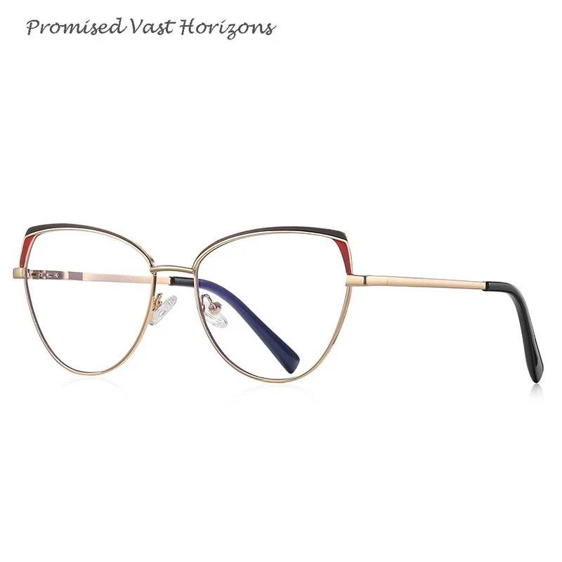 2025 Trend Sopracciglio Nero Rosso Rosa Vernice Metallo Versatile Montatura per lenti ottiche Plano Anti luce blu Blocco Occhiali da vista da donna