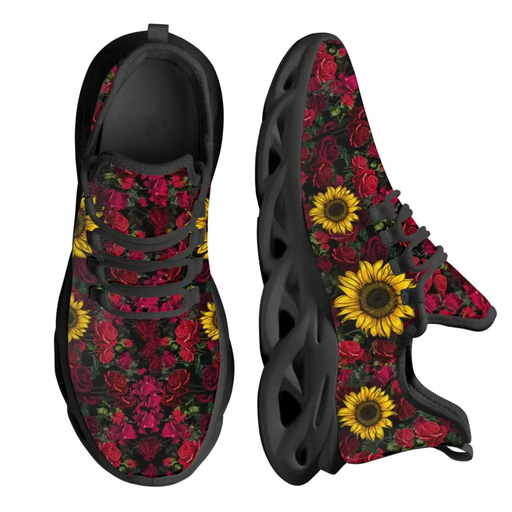 

INSTANTARTS Classic Sunflower Red Rose Woman Shoes Kintting Sneakers Big Size 45 46 Footwear Comfort and Breathable 2022