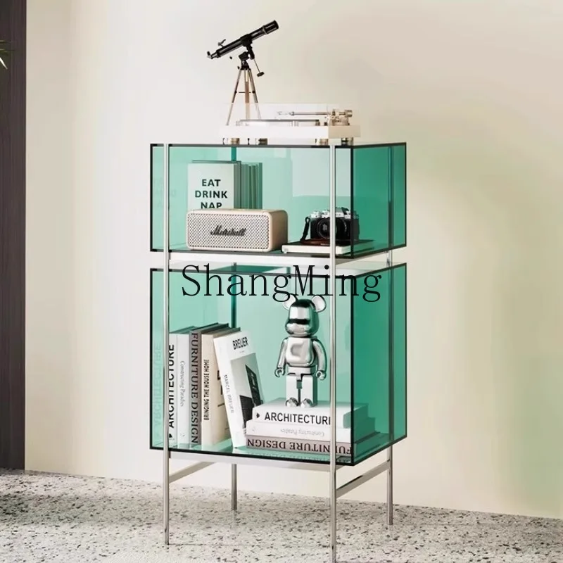 FG good-looking  Floor Storage Living Room Display Cabinet Stainless Steel Multi-layer Small Display Shelf Acrylic Bookshelf