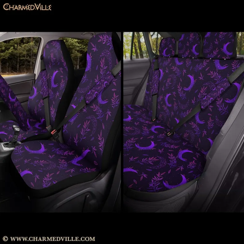 Witchy Car Seat Covers, full set/rear/front/back/headrest band/seatbelt/steering wheel/universal fit/for vehicle,