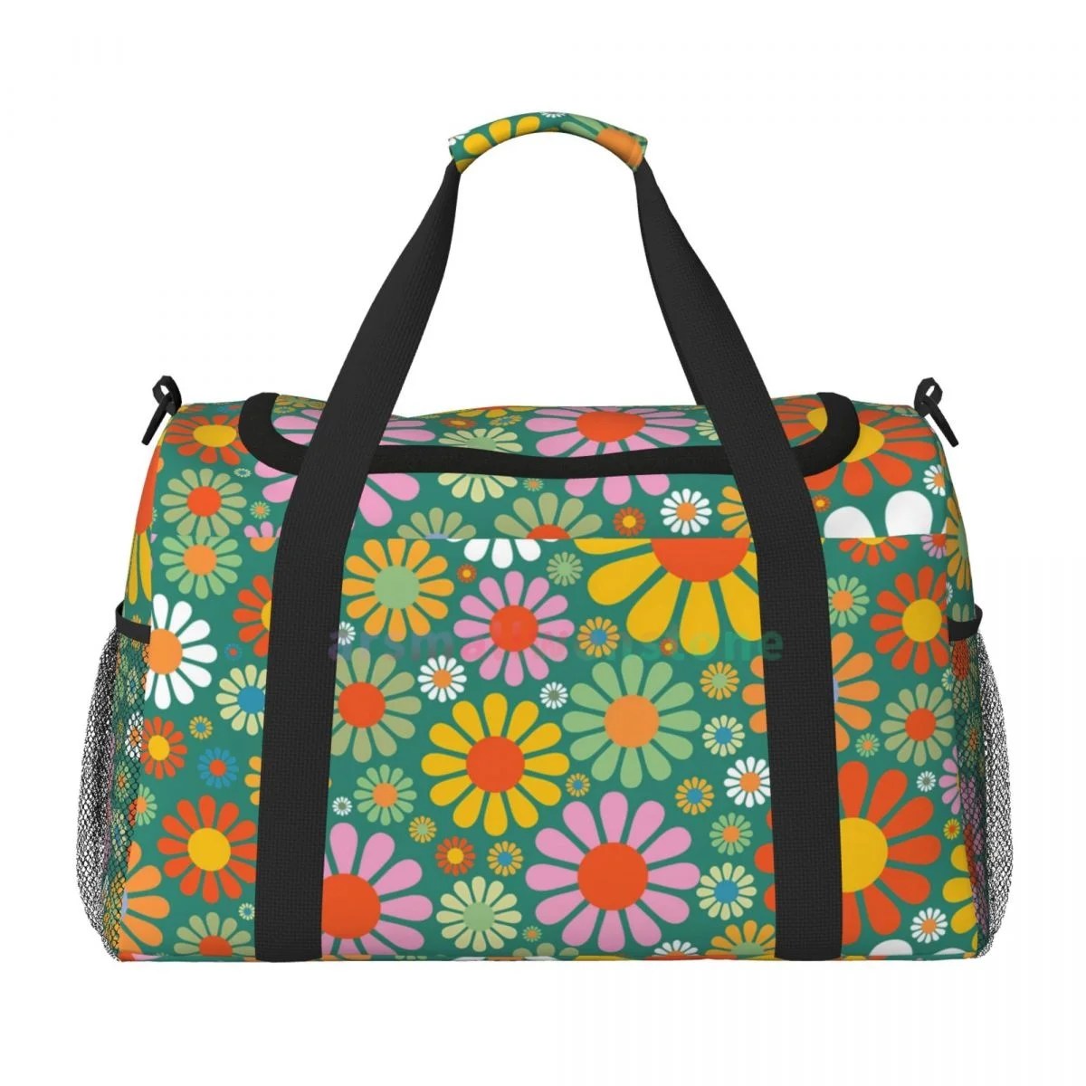 Hippie Flower Travel Duffel Bags Personalized Weekender Bag with Shoulder Strap Sport Gym Yoga Luggage Bag