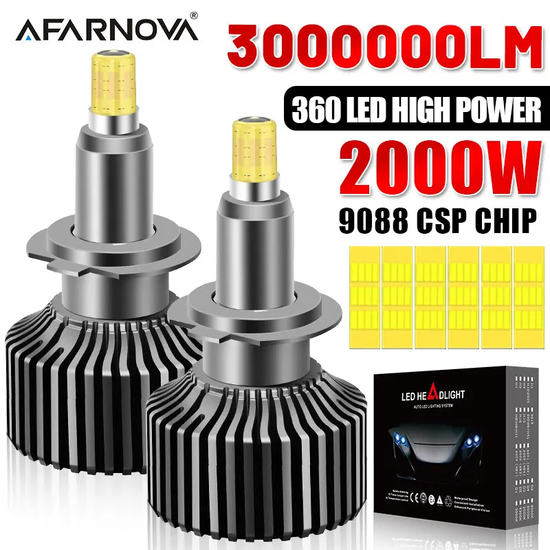 

2000W H7 LED CANBUS 360 for Projector Lenses H11 H1 H4 H8 LED Headlight Bulb HB3 9005 HB4 9006 Hir2 9012 LED Fog Light 6000K 2PC
