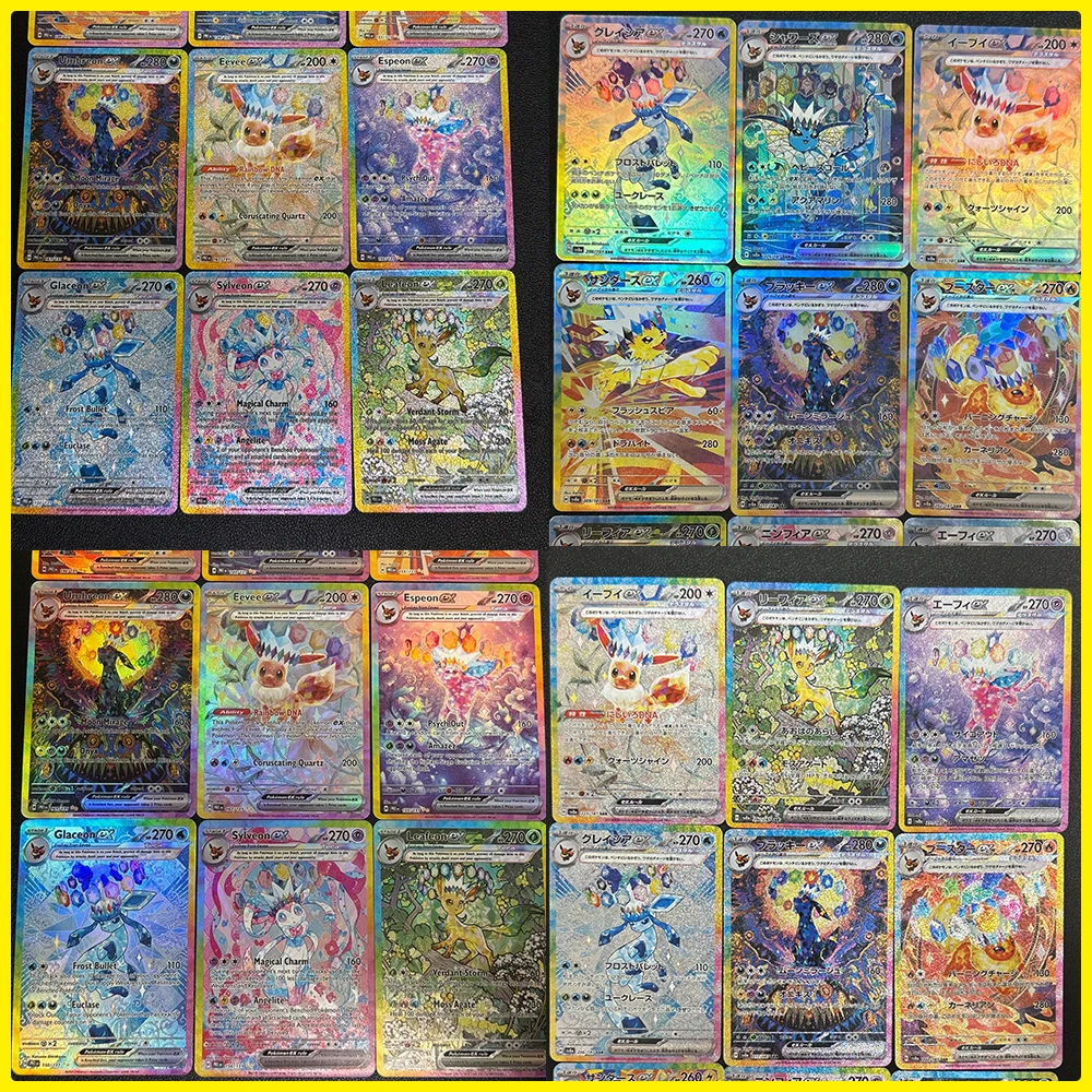 

BLBU 9pcs PTCG Eevee Collection Cards Eeveelution Silver Sand Card Color flash Japanese English Card Titanium Crystal Eevee Gift
