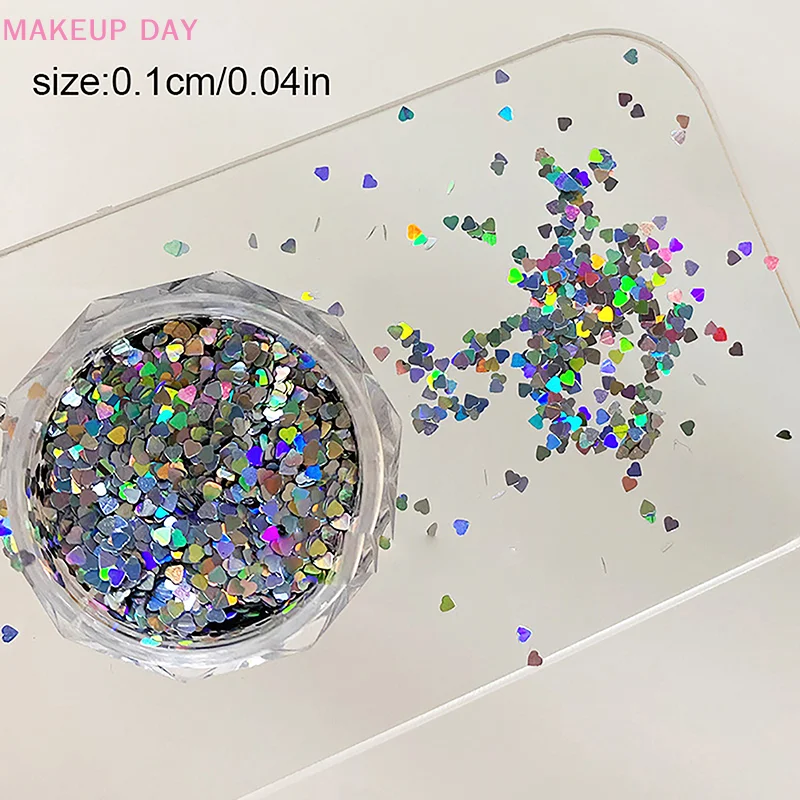 미니 스파클링 러브 네일 글리터, 반짝이는 하트 네일 장식, 네일 살롱 디자인, 귀여운 액세서리, DIY 네일 아트 디자인, 1mm