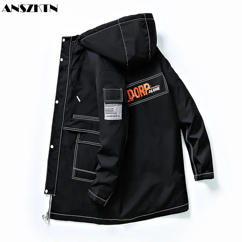 

ANSZKTN Men winter solid hooded length parka cargo jackets padded coat handsome warm down jacket