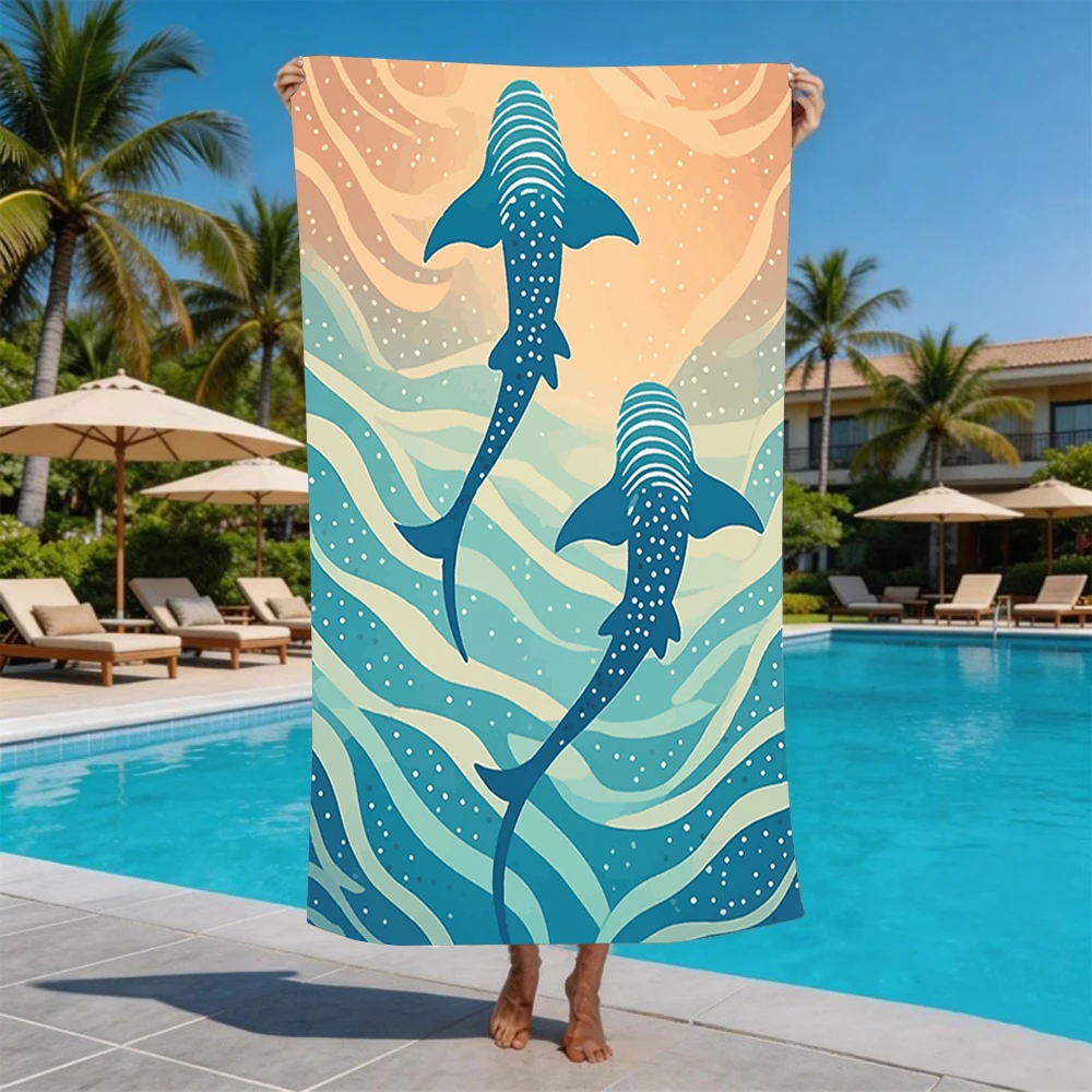 Aqua Water Ripple Whale Shark Print Beach Towel Ultra Absorbent Quick Dry Towel for Summer Beach Pool Camping Trip