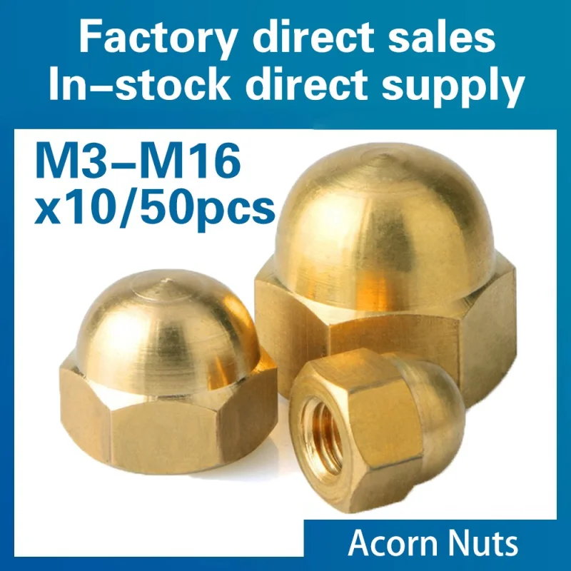 M3 M4 M5 M6 M8 M10 M12 M14 M16 Brass Hexagon Nuts Decorative Screw Cap Dome Cap Half Round Rubber Nut DIN1587