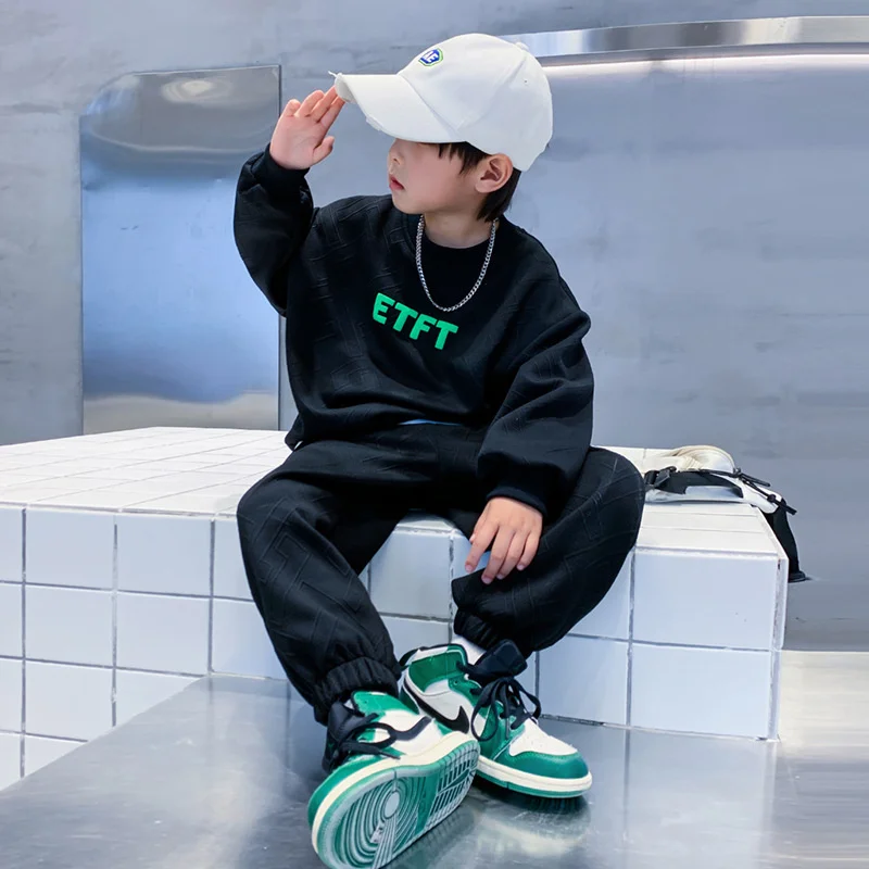 Spring Boys Suit Teenager Autumn Casual Sets Children Trends Pullover+Pants 2Pcs Outfits Kids Handsome Fashion Clothes 4-14Y