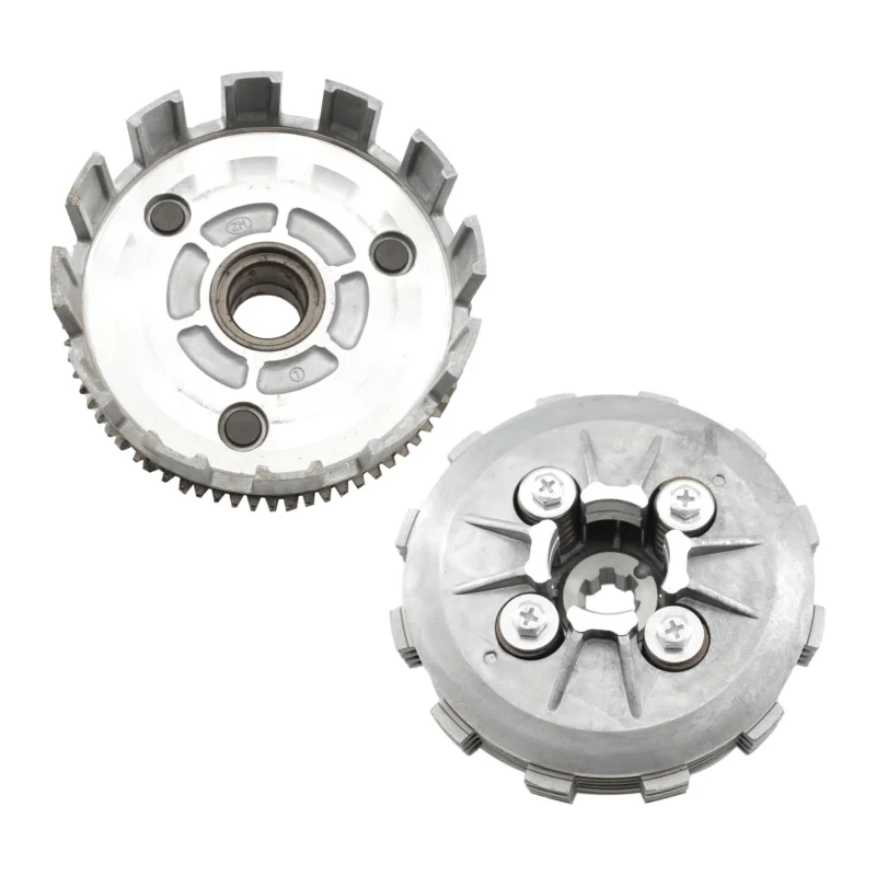 Motorcycle clutch parts with drum hub assemblies and friction pressure plates are spares for the Suzuki GT125 GT 125