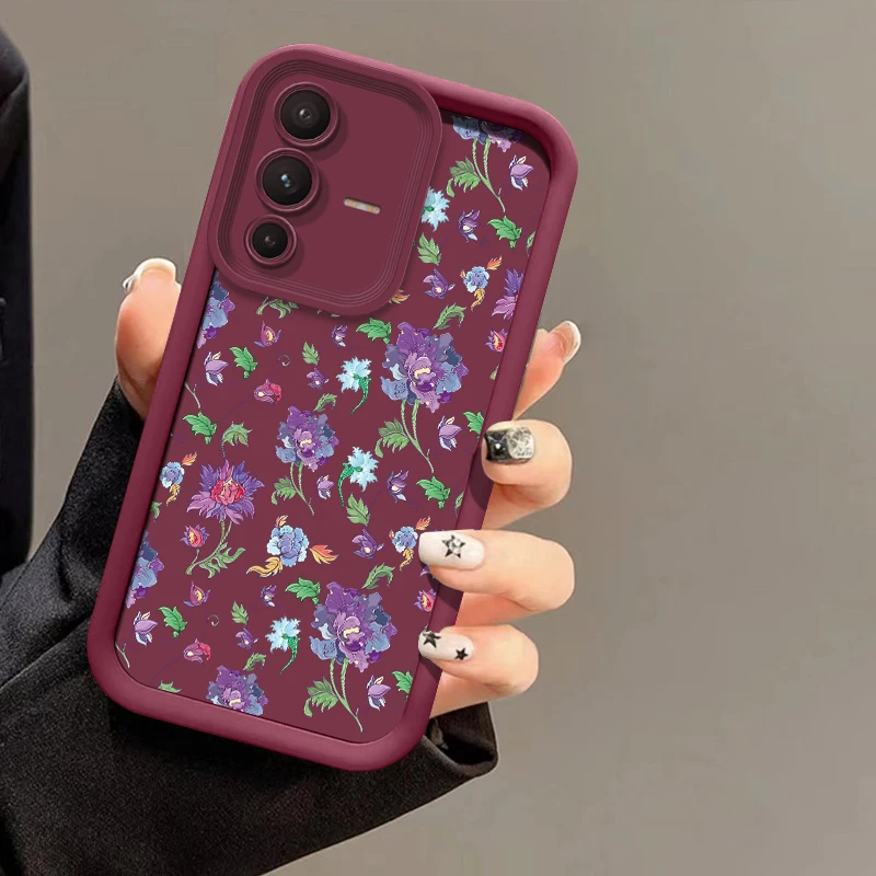 Soft Matte Phone Case For Vivo V70 FE V60 Lite V50 V40 Pro V30 SE V30E V29E V27 Luxury Floral Print Shockproof Silicone Cover view 6