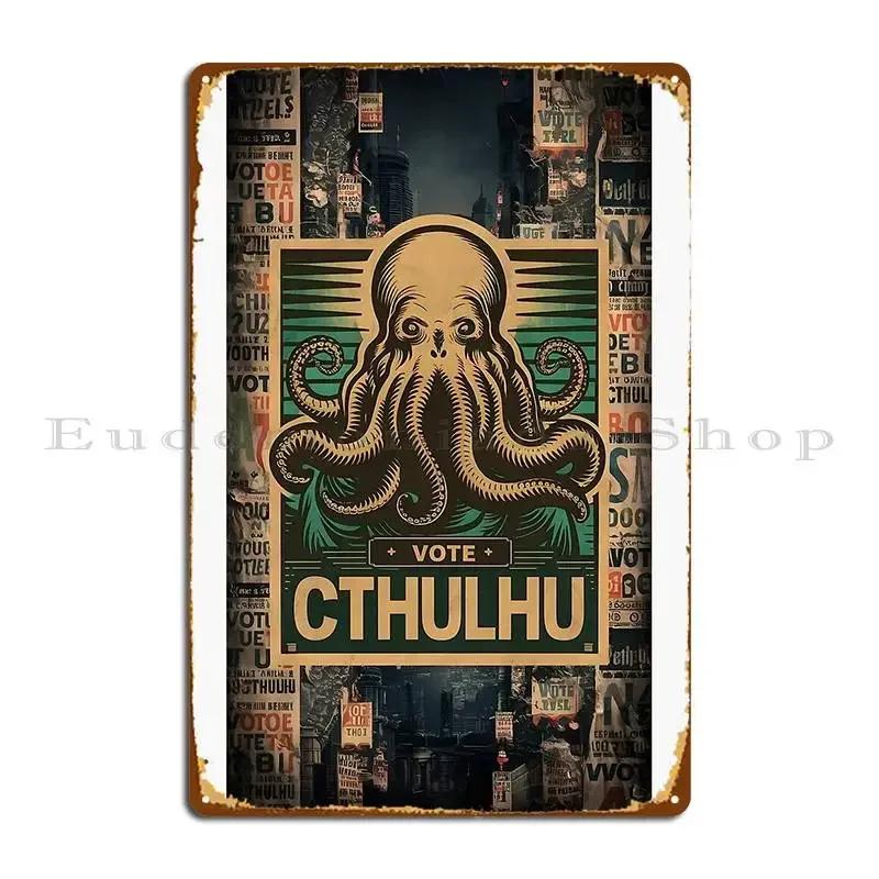 Vote Cthulhu Metal Plaque Poster Design Designing Living Room Party Print Tin Sign Poster