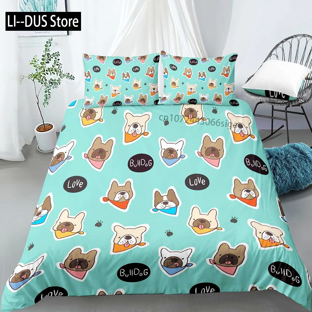 

Cartoon Dog Bedding Sets Cute Pug Home Pet Duvet Cover With Pillow Case For Family Home Bedroom Decor Women Children Kids Teen