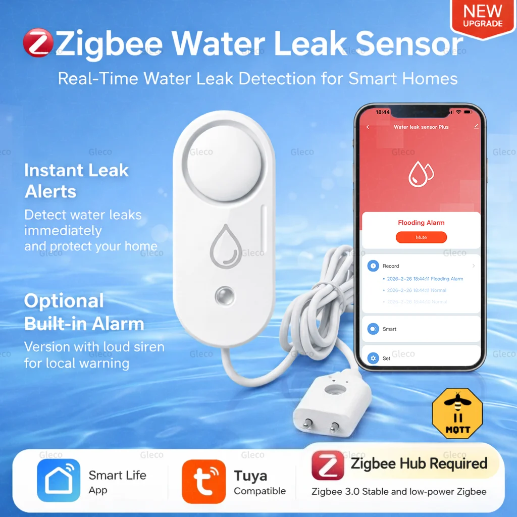 Zigbee Water Leak Sensor Tuya Flood Leakage Detector Optional With Sound Siren Alarm 110dB App Remote Monitor For Smart Life Z2M