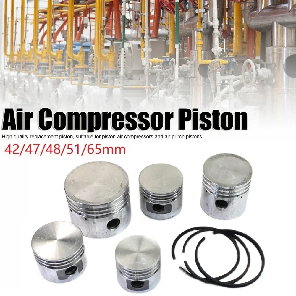 1pc Air Compressor Piston &3pcs Piston Rings Kits Set Oil Ring Air Pump Accessories Metal Pneumatic Parts 42/47/48/51mm