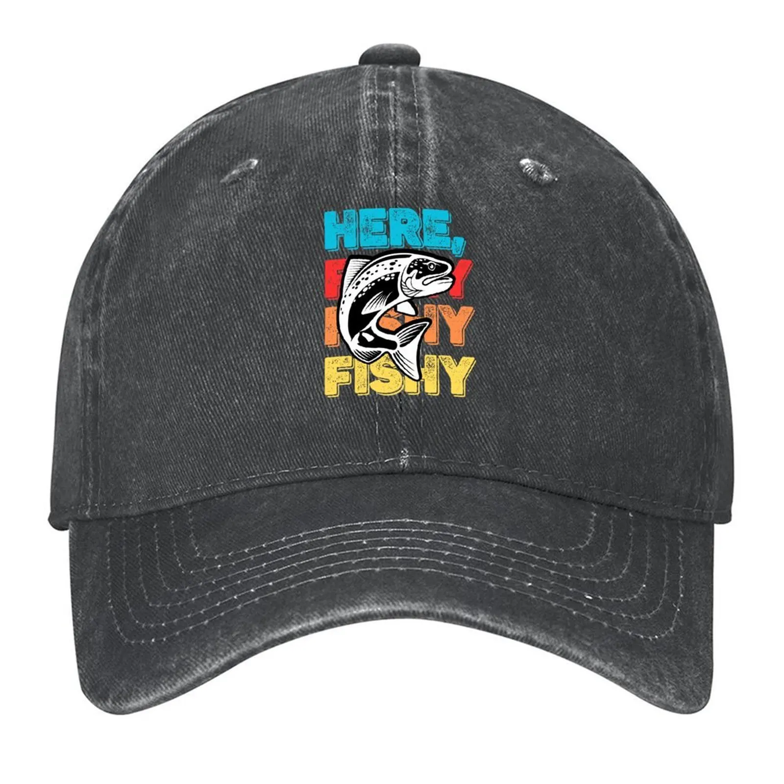 

Cool Funny Vintage Fishing Quote - Here, Fishy, Fishy, Fishy Baseball Cap Trucker Cap Uv Protection Solar Hat Mens Women's