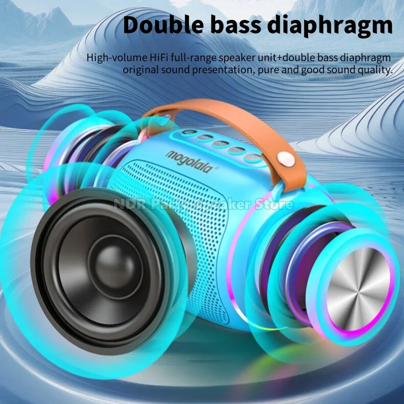 더블 위트 휴대용 블루투스 스피커 마이크 세트, 컬러풀 라이트 서브우퍼 가정용 어린이 파티 카라오케 기계