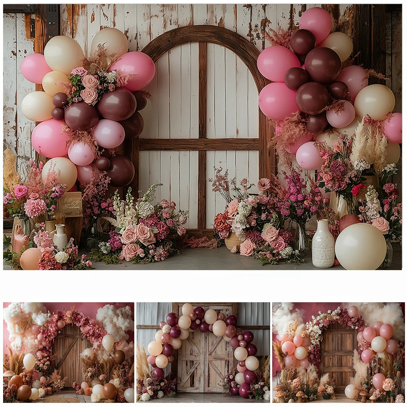 

LS Photography Background Bohemian Floral Arch Balloon Decor Props Wedding Maternity Adult Child Portrait Photo Backdrop Studio