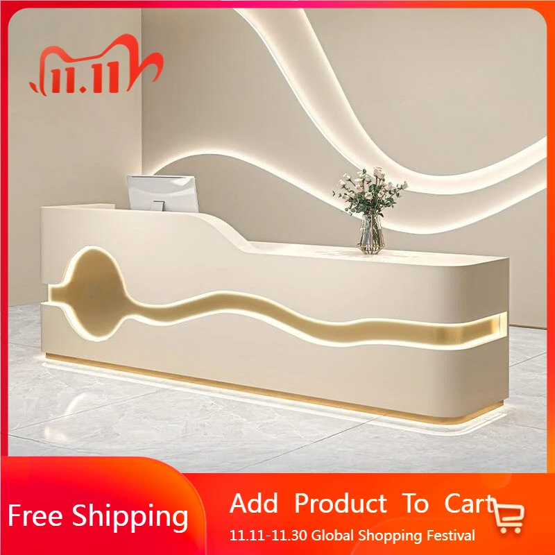 

Modern Shop Reception Desks Welcome Display White Executive Long Reception Desks Led Lights Company Mostrador Trendy Furniture