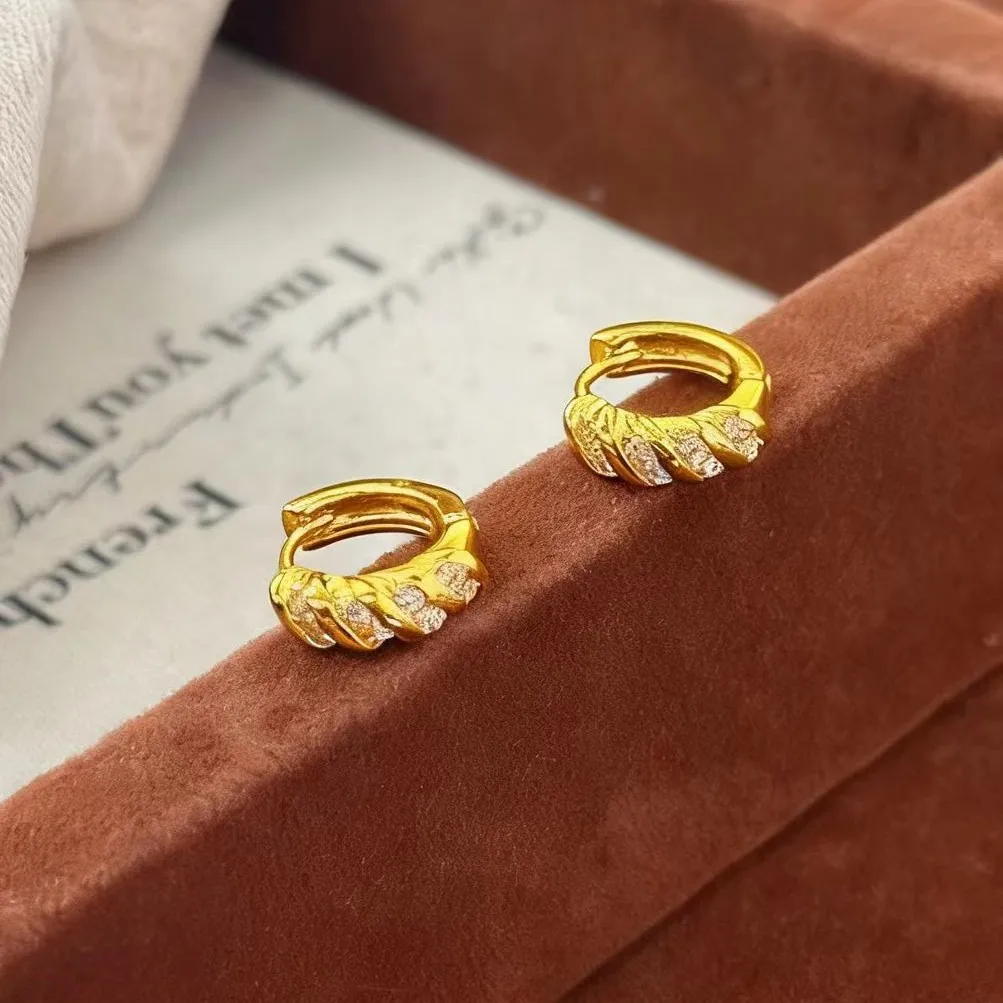 Niche Design Crystal Inlaid Fashion Light Luxury Versatile Earrings Women 24K Gold AU999 Timeless and Fashionable