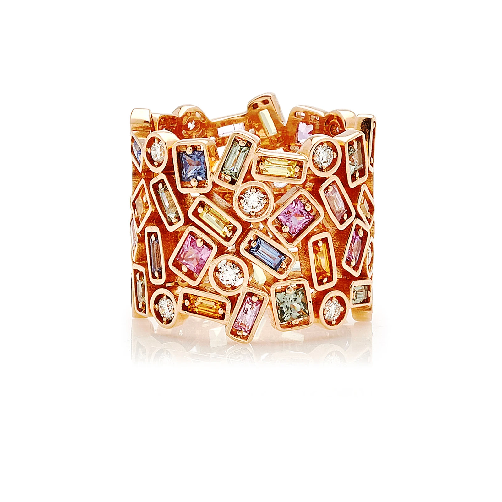 Anillos de dedo de cara ancha de circonia cúbica multiforma geométrica para mujer ajuste de bisel piedra colorida Color chapado en oro para fiesta