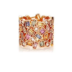 Anillos de dedo de cara ancha de circonia cúbica multiforma geométrica para mujer ajuste de bisel piedra colorida Color chapado en oro para fiesta
