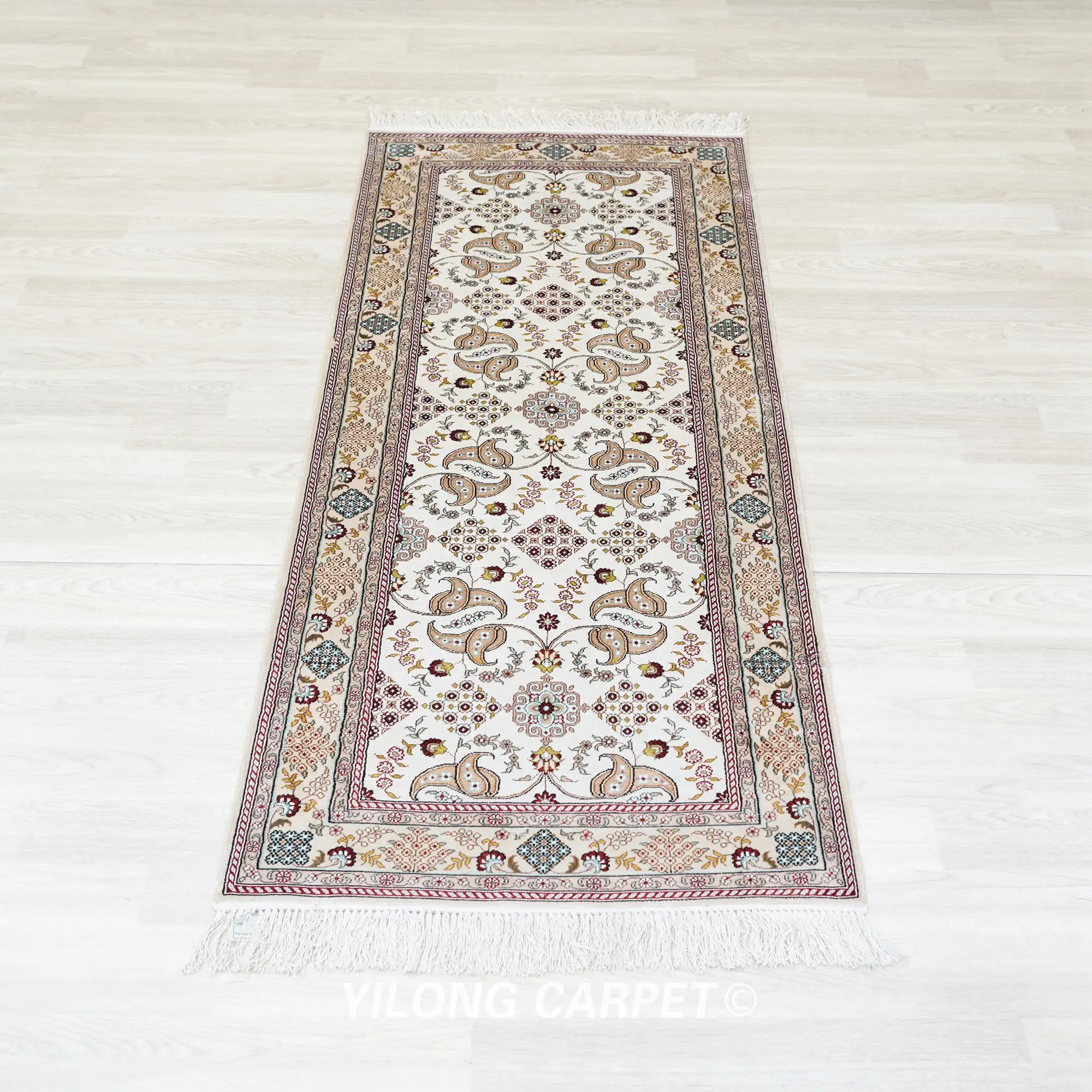 76x183cm White Hallway Silk Rug Runner Long Handmade Lobby Carpet (YJH100B)