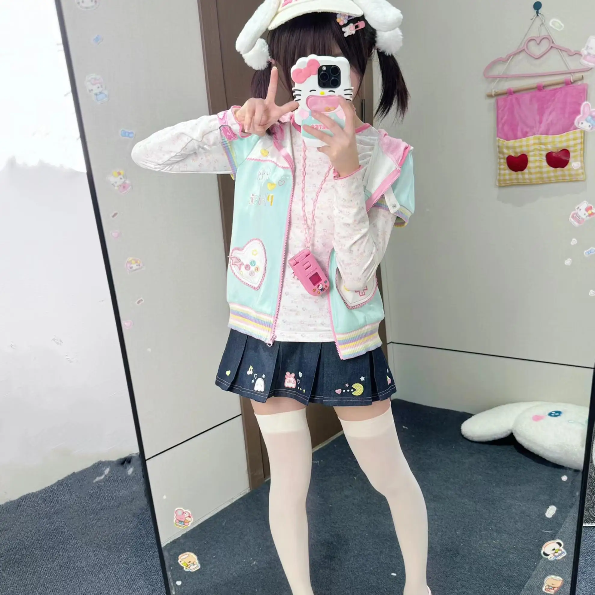 الأصلي اليابانية لينة الفتيات Kawaii تي شيرت ربيع الخريف جديد المرأة سليم صالح الجولة الرقبة الكرتون طباعة Y2K ملابس ابنة #3