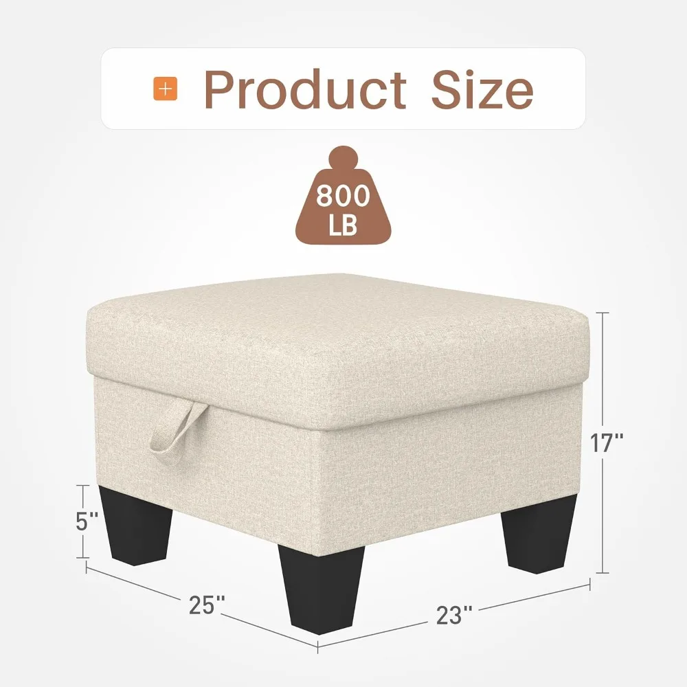 Modern Multifunctional Beige Linen Fabric Sofa Stool Ottoman,Makeup Stool,Rest Stool for Living Room Fitting Room Bedroom