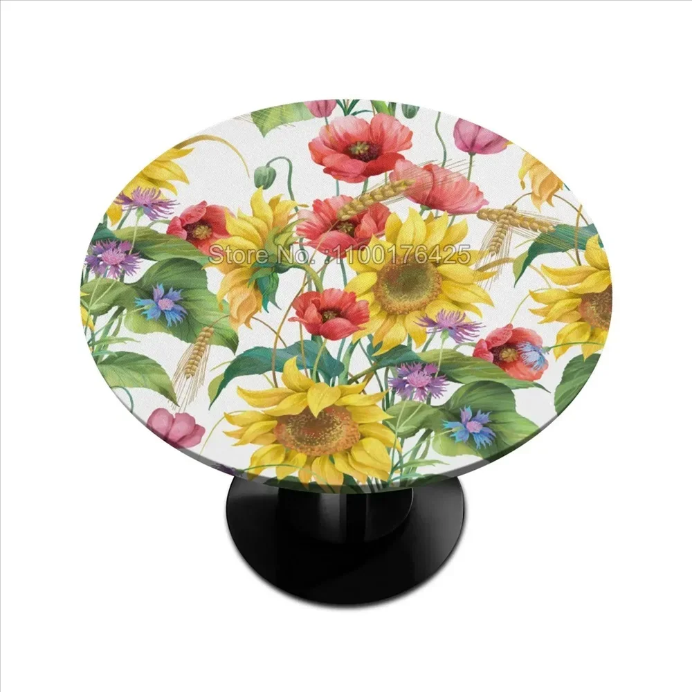 Poppies Flower Table Cover Watercolor Poppies Flower, Elastic Edge Fitted Round Waterproof Tablecloth for Outdoor Dining Party