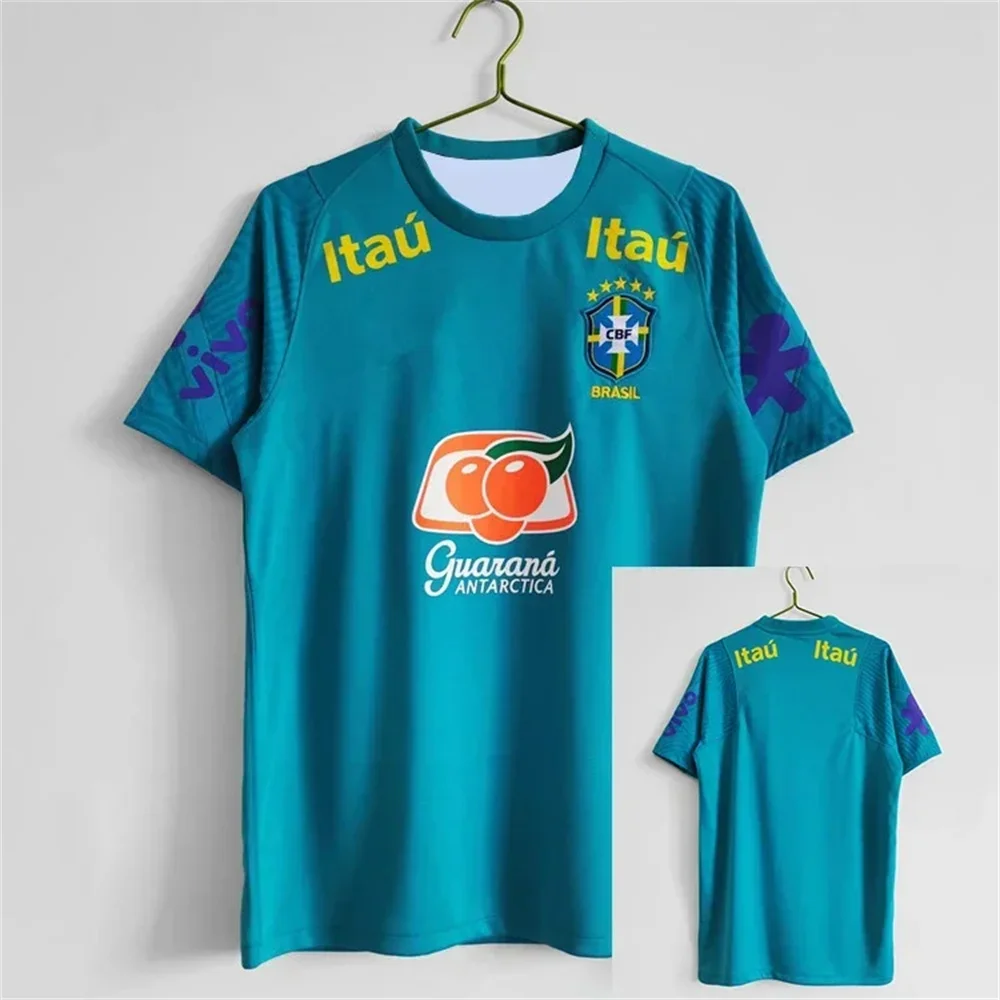 

2025 Brazil Pre-Match Breathable Soccer Jersey Summer Quick-Dry Football Training Short-sleeved Tees Casual Men's Kids T-shirt