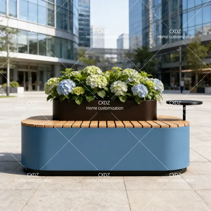 Outdoor Flower Box Bench Integrated Planter Seat for Municipal Square Commercial Street Shopping Mall Leisure Rest Area
