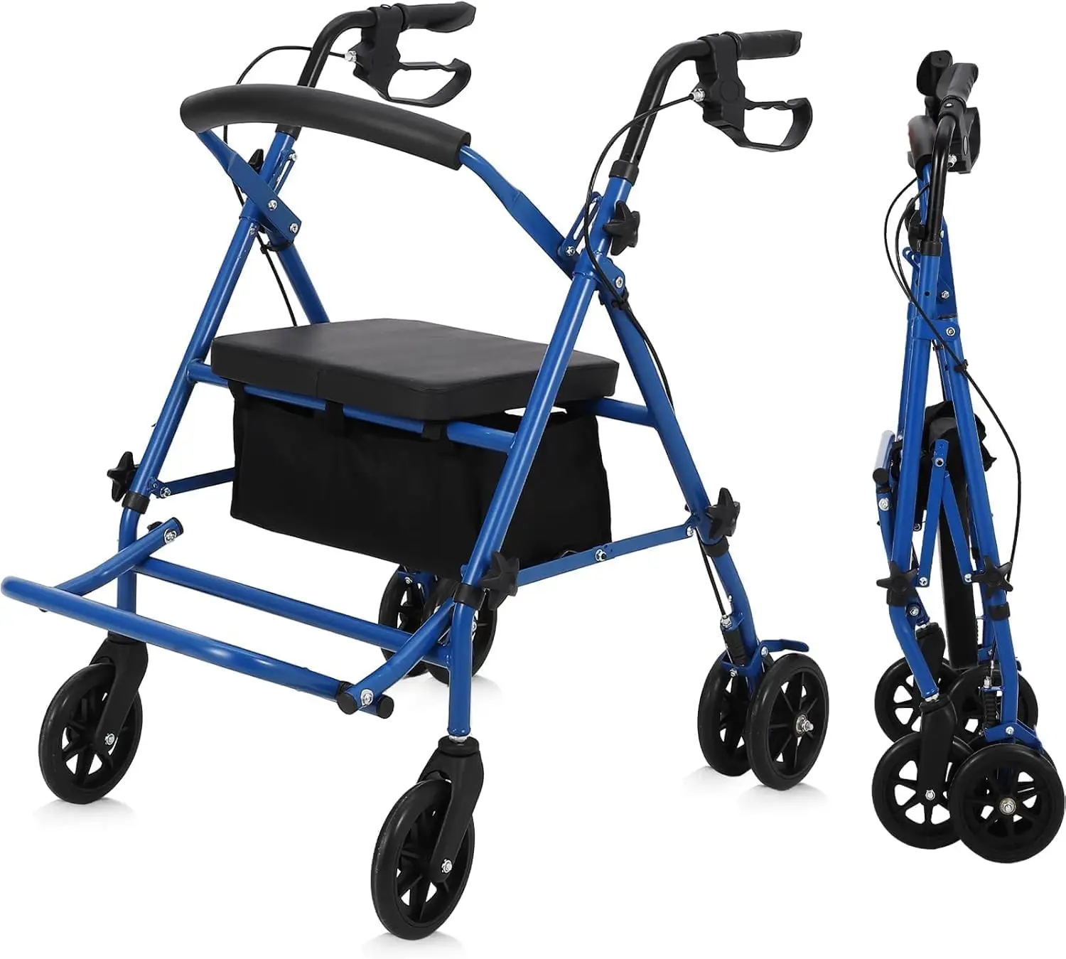 

All-Terrain 2 in 1 Rollator Walker & Transport Chair, Folding Wheelchair with 10” Non-Pneumatic Wheels for Seniors, Reversible B
