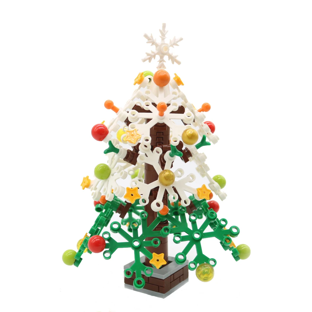 MOC-Planta de carretera urbana, árbol verde, adornos de decoración de árbol de Navidad, modelo de bloques de construcción, ladrillos DIY, juguetes de accesorios para niños