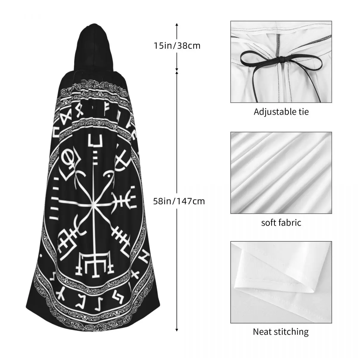 Mantello lungo con cappuccio celtico vichingo nordico norreno Costume medievale da strega Mantello cosplay Cappotto di Halloween Adulto unisex