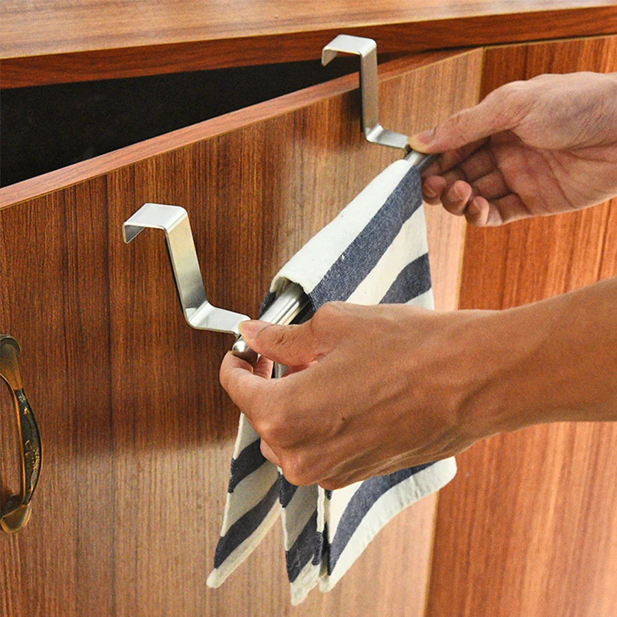 

Non perforated stainless steel towel rack, household cabinet door hook rack, bathroom single pole towel pole