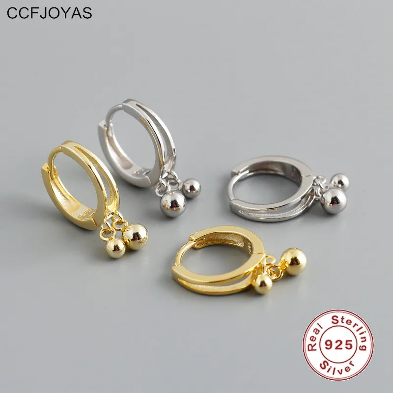 

CCFJOYAS 925 Sterling Silver Two Beads Small Hoop Earrings for Women European and American Punk Wedding Party Jewelry Gift