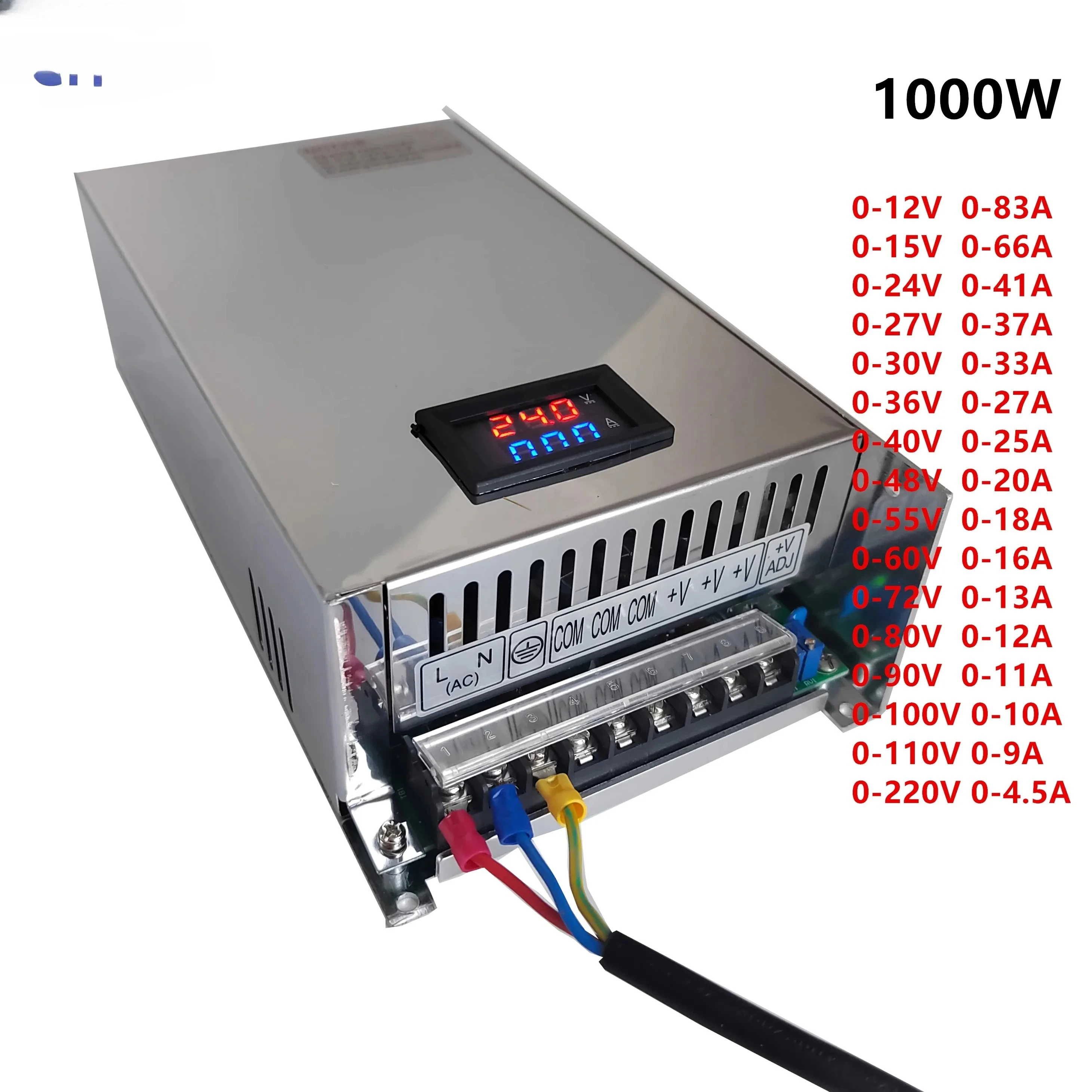 for Adjustable Switching Power Supply With Display 0-12V 15V 24V 27V 36V 40V 48V 55V 1000W SMPS 60V 80V 90V 100V 110V 220V DC