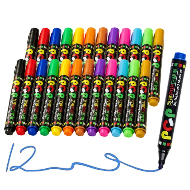 

12Colors Dry Erase Whiteboard Markers, Chisel Tip, Quick-Dry, Low odor / Quick drying ink / Easy to erase