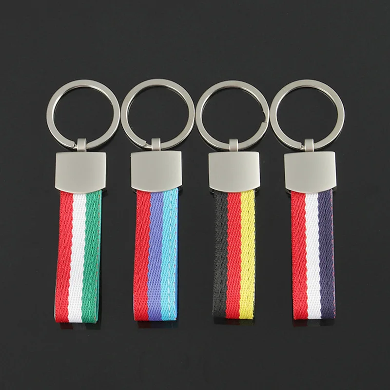 1Pc Nylon Woven Flag Keychain Metal Key Ring For BMW Germany Italy Flag Car Interior Decor Accessories view 4