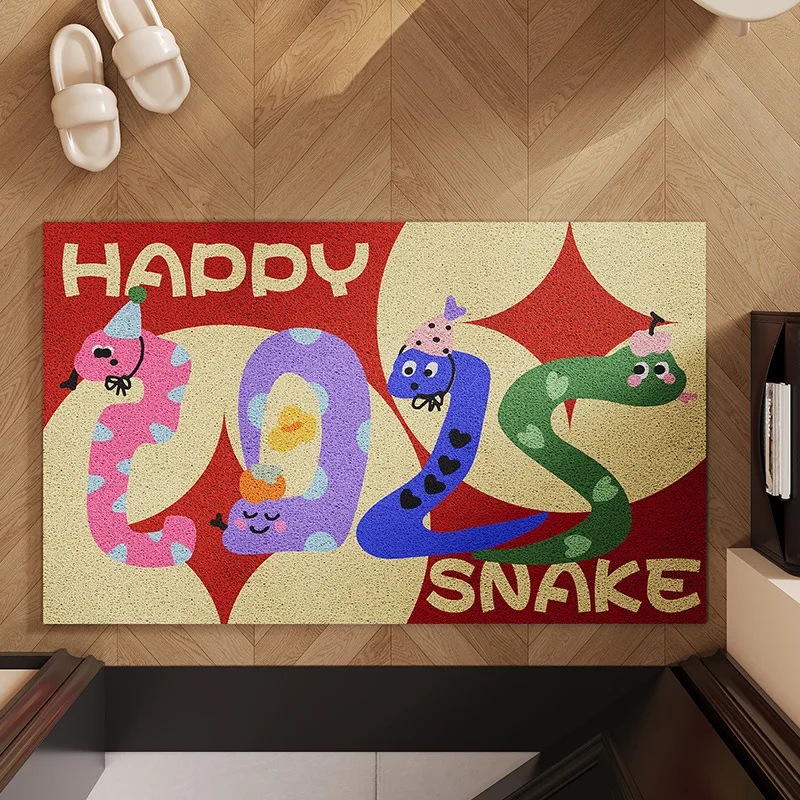 New Year's Cartoon Snake Carpet Entry Door Living Room Non-slip Mat Can Be Cut Silk Circle Foot Mat New Year's Home Decoration